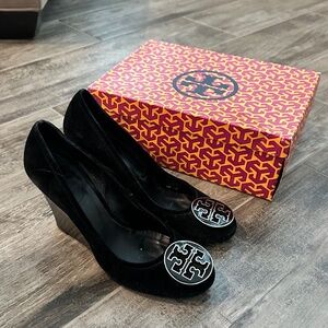 Tory Burch Black Suede Wedges - Size 9.5